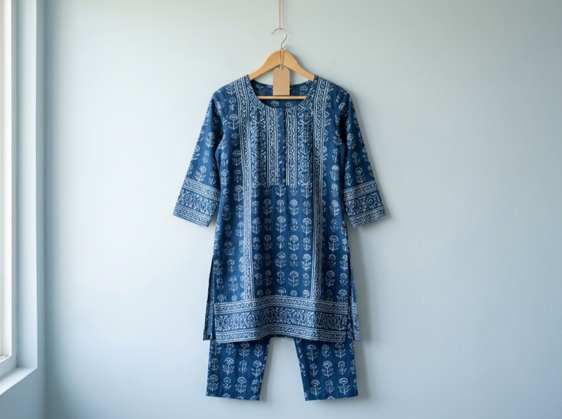 Indigo block-print kurta set